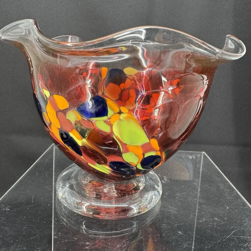 Mouth Blown Confetti‎ Glass Handmade Whimsical Candy Bowl 4
